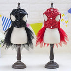 Tangpan Beam Waist Christmas Pet Costume Dog Dance Skirt Satin Camp Party Dress(Black,L)