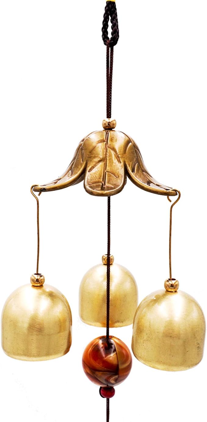 2 Pack Lucky Wind Chimes 3 Bells Feng Shui Wind Bell with S Hook for Good Luck Home Garden Hanging Decoration Gift