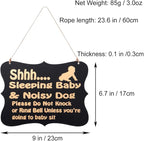 Baby Sleeping Sign for Front Door, Shhh Sleeping Baby Door Sign, Do Not Disturb Sign, Porch Door Hanger Sign Baby Room Hanging Decorative Sign Wooden Plaques Please Do Not Knock or Do Not Ring Bell