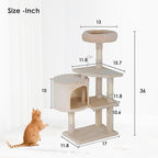 PayLessHere Cat Tree 36in Cat Tower with Cat Scratching Post, Cat Condo Stand House Furniture Kitty Activity Center with Furry Toys Cat Tree for Indoor Cats,Beige