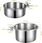 2 Pcs Large Pet Dog Food Water Bowl for Cage Stainless Steel Non-Spill Kennel Hanging Cats Bowls with Clamp Holder Crate Feeder Dish for Medium Large Dogs Huge Pets (7.1x3.5'' & 6.3x2.6'')
