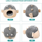 Cat Beds for Indoor Cats - Cat Bed Cave with Removable Washable Cushioned Pillow, Soft Plush Premium Cotton No Deformation Pet Bed, Lively Pufferfish cat House Design, Grey, Multiple Sizes