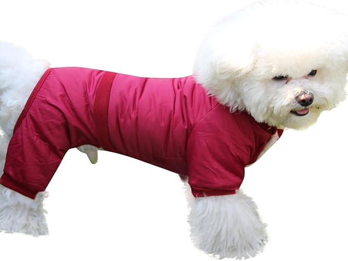 Fleece Lined Dog Coat with Detachable Hood and Detachable Hind Legs,Warm Puppy Jacket in Winter(Red S)