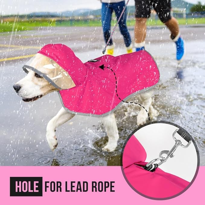 SlowTon Dog Raincoat, Adjustable Dog Rain Jacket Clear Hooded Double Layer, Waterproof Poncho with Reflective Strip Straps and Storage Pocket for Small Medium Large Dogs Puppies(FU XXXL)