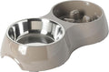 Gibson Home Curious Canines Slow Feeder Dog Bowl Set, Double Bowl with Stainless Steel Insert, Melamine Base, Anti-Gulp Feeding, Food & Water Station, Dishwasher Safe, Taupe