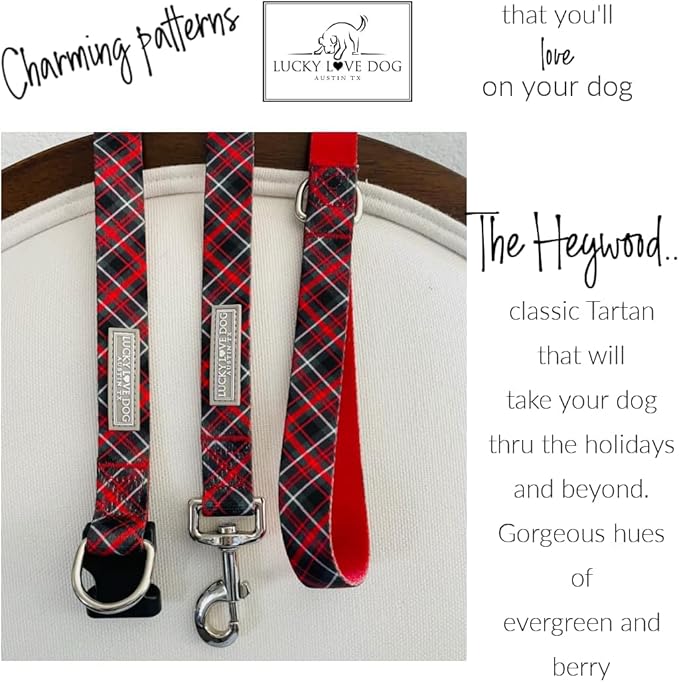 Lucky Love Dog Martingale Dog Collar & Leash - Adjustable, No-Slip, Durable, Comfortable, Soft Webbing, & Stylish Patterned Collar & Leash Set for Male and Female Dogs - Heywood Combo, Small