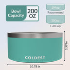 Coldest Dog Bowl - Anti Rust Metal, Non Slip, 3 Layers Insulated Stainless Steel Dog Bowls - Spill Proof & Heavy Duty - Water Bowl for Dogs, Cats & Pets, Dish Washer Safe (200 oz, Terraform Green)