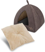 Best Pet Supplies Cat Bed for Indoor Cat, Domed Tent House with Removable Pillow, Covered Cat Cave for Small Dog, Puppies and All Breeds of Cats - Brown Linen, 19 x 19 x H:19"