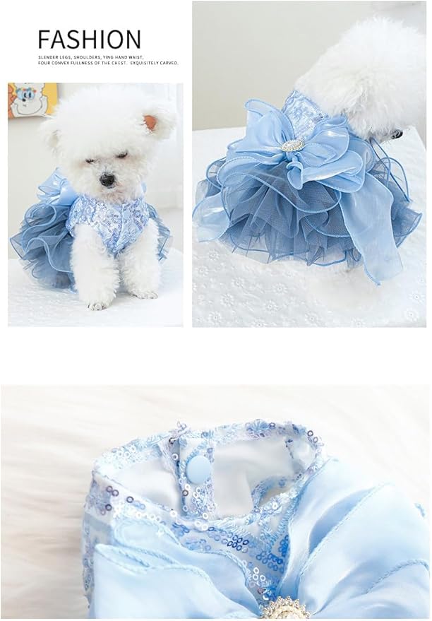 Fashion Sweet Puppy Dog Blingbling Princess Skirt Pet Dog Lace Cake Camisole Tutu Dress E-Navy M
