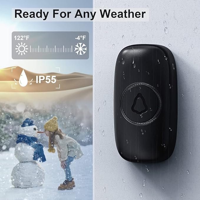 SECRUI Doorbell–Doorbell Wireless Kits for Front Door – Battery Operated Doorbell with 52 Chimes, Flash Lights, 5 Volume Levels – Waterproof Modern Doorbell (2 Push Buttons 2 Receivers)