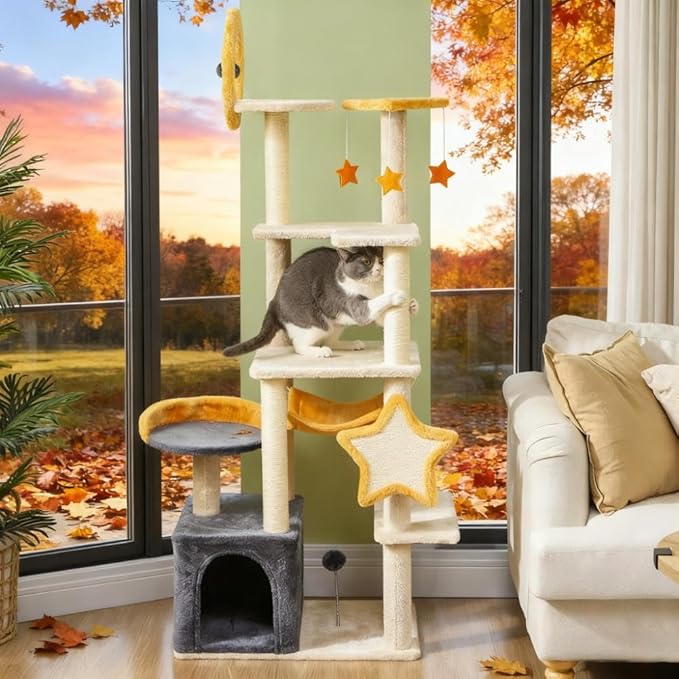 63 Inch Moon and Star Themed Cat Tree (63 inch)