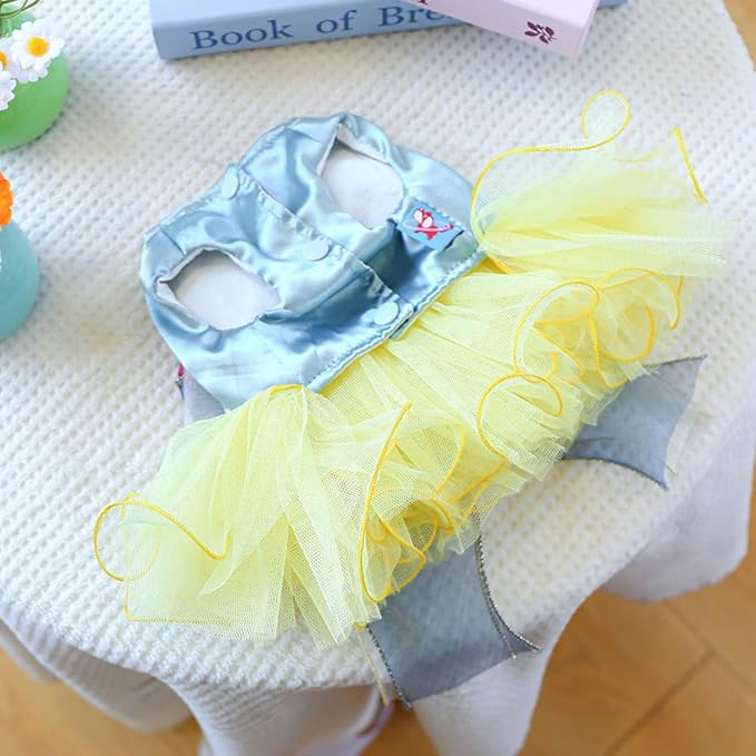 ANIAC Elegant Dog Dress for Small Dogs Girls, Bow Knot Puppy Clothes Female, Cat Princess Tutu Dress, Formal Pet Pary Outfit for Wedding Birthday Valentines (Yellow, X-Large)