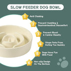 Ceramic 0.9 Cup Raised Dog Slow Feeder Set, Elevated Bowl with Wooden Stand for Small Dog and Cat, 6.1inch Puzzle Slow Dog Food Dish, Anti-Gulping(Light Yellow, Single Bowl+ Stand)