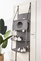 Hanging Cat Tree - Door Mounted Climber Cat Wall Cat Hammock for Indoor, Hanging/Elevated Bed - 4 Story with Removable Pillow, Roller Blind and Ball Toy