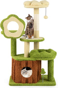 40" Jungle Theme Cat Tree - Washable Peach Skin Cover, Sisal Scratching Post & Interactive Toys