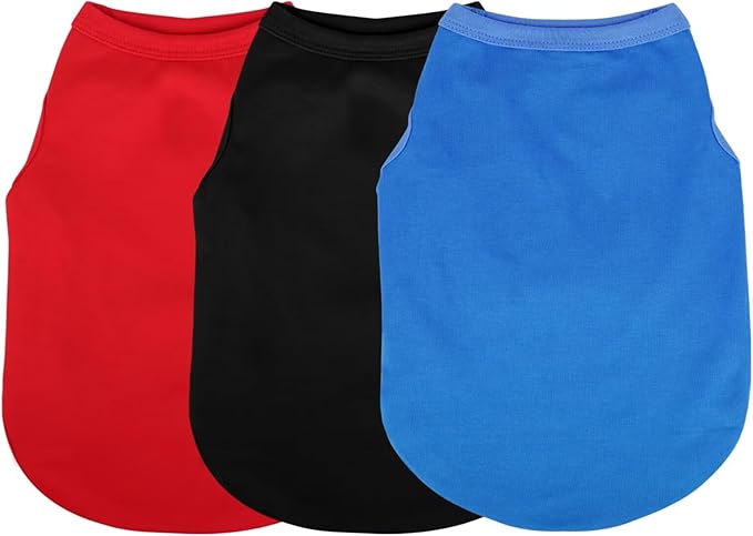 Paiaite 3 Pieces Plain Dog Shirt Sleeveless Puppy Cotton Dog Shirts Breathable Pet Apparel Tank Top Colorful Puppy Sweatshirt Clothes for Small Medium Dogs Red Black and Blue XS