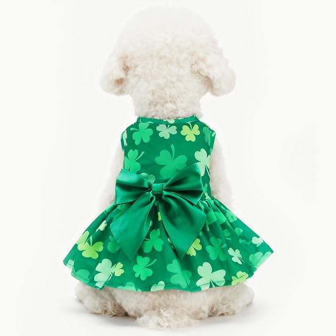PUPTECK Print Dog St. Patrick's Day Dress Pet Costumes Apparel with Cute Bowtie Puppy Clothes Outfit, Shamrock M