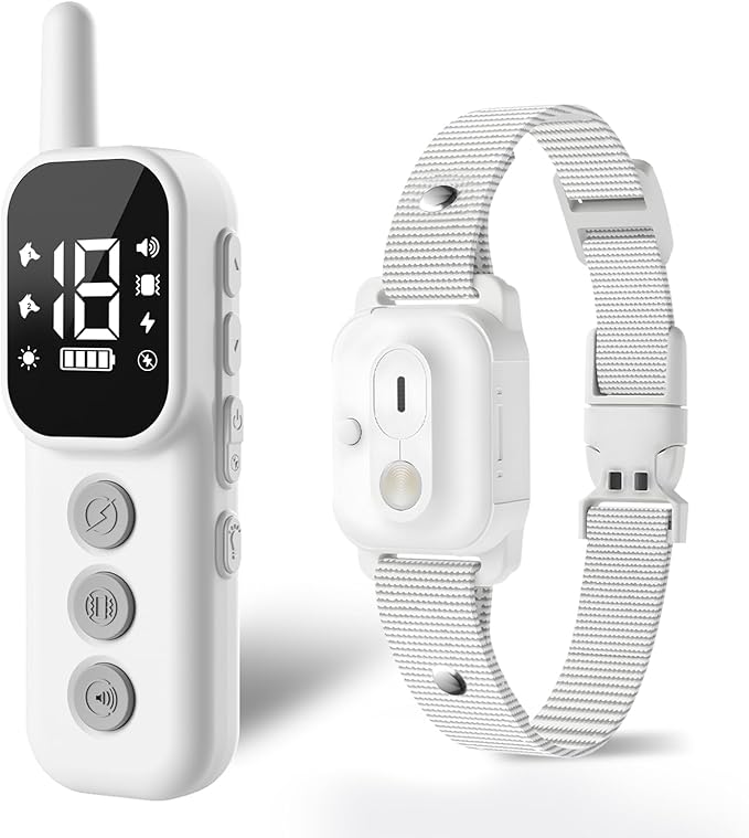 Dog Shock Collar with Lighting Indicator, Dog Training Collar with Remote 3300FT Range, Rechargeable Waterproof E-Collar for Small Medium Large Dogs (White)