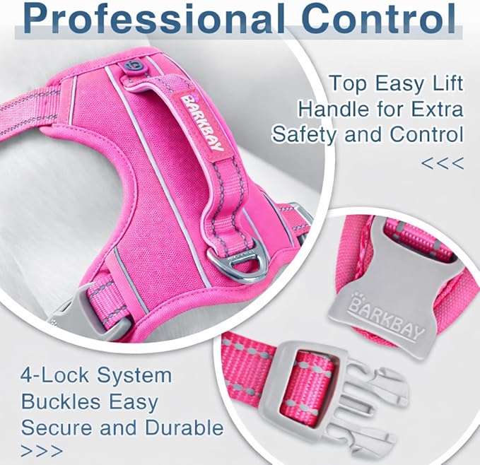 BARKBAY Dog Harness No Pull Oxford with ID Tag Pocket - Heavy Duty, Reflective, Easy Control for Large Dogs(Pink Oxford,M)