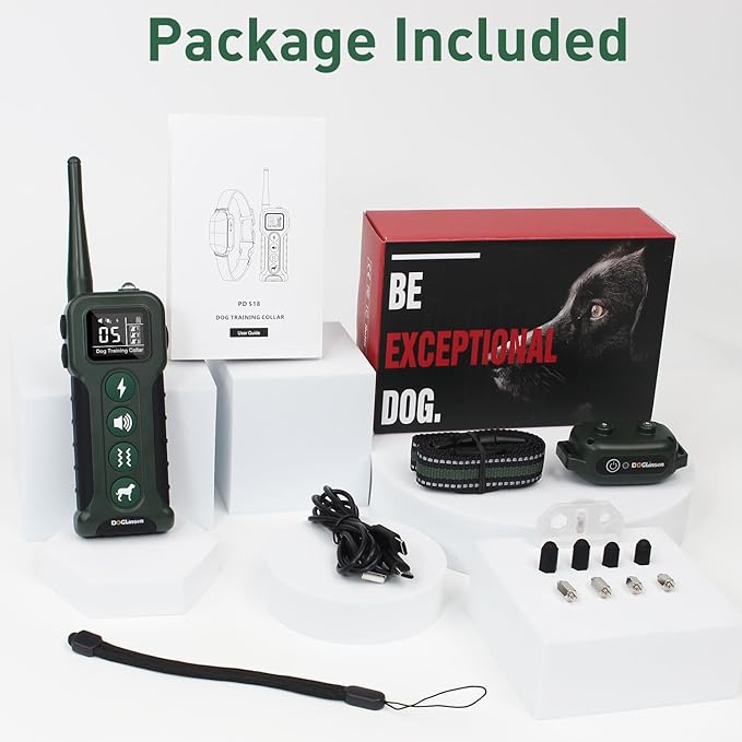 Dog Training Shock Collar with Remote 3300ft Range - Waterproof Shock Collar for 10-110lbs Dogs, Rechargeable E Collar for Dogs Training, Safety Shock Collar(0-16), Green