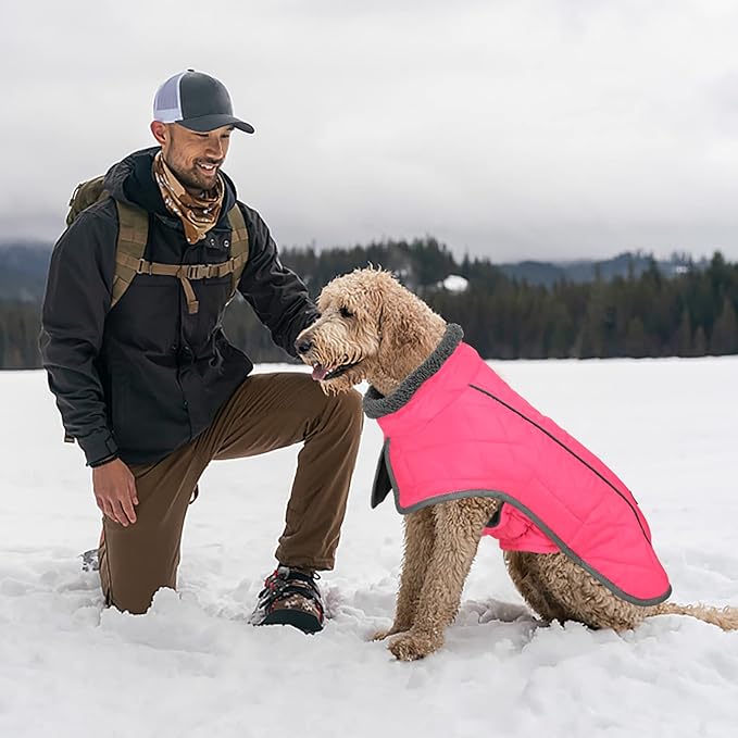 Fragralley Dog Coat Large, Waterproof Dog Jacket with Warm Fleece Lining, Adjustable Reflective Dogs Winter Coat, Turtleneck Pet Coats for Cold Weather (Pink XXL)