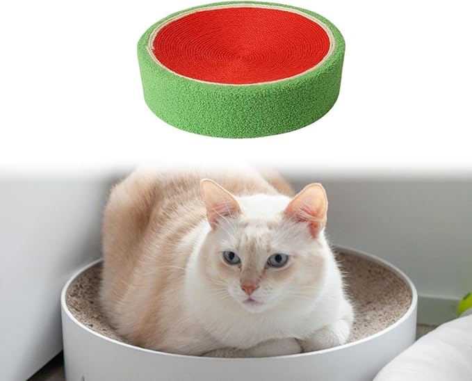 Sisal Round Cat Scratching Board Scratcher Bowl for Indoor Cats Wear Resistant Fruit Scratch Board for Kitty Kitten, Watermelon