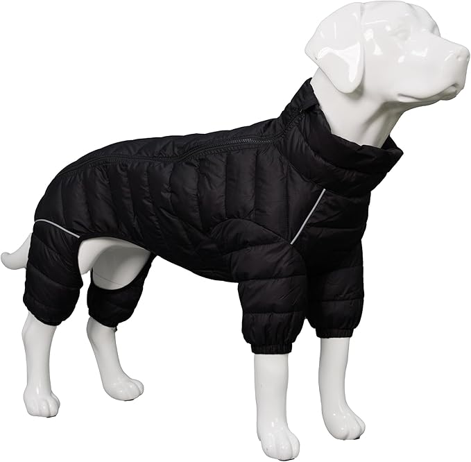 Lovelonglong Dog Coat - Warm Jacket, 4 Legs Covered Waterproof Windproof Reflective Dog Vest, Zippered Adjustable Outdoor Snow Jacket for Small to XXXL Dogs - Black