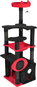 Gothic Cat Tree with Coffin Bed, 53" Large Tall Cat Tower for Indoor Cats with Top Perch, Spacious Cat Condos, Spider Hanging Balls,Comfy Hammock, Scratching Post and Ladder, Black Halloween