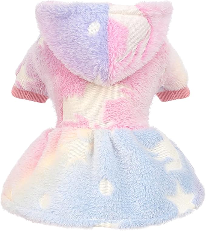 Dog Sweaters for Small Dogs Girl Night Glow Dog Hoodie Warm Fleece Doggie Sweatshirt Cute Puppy Dress Winter Pet Sweaters Doggy Clothes Outfit Apparel for Chihuahua Yorkie, Pink, XXS