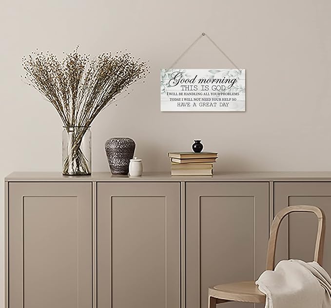 Good Morning This is God Inspirational Quote Wooden Decor Sign, Bible Verses Decor Signs, Hanging Printed Wooden Plaque Decor, Rustic Home Decor Sign, Hanging Christian Gift 12x 6inch