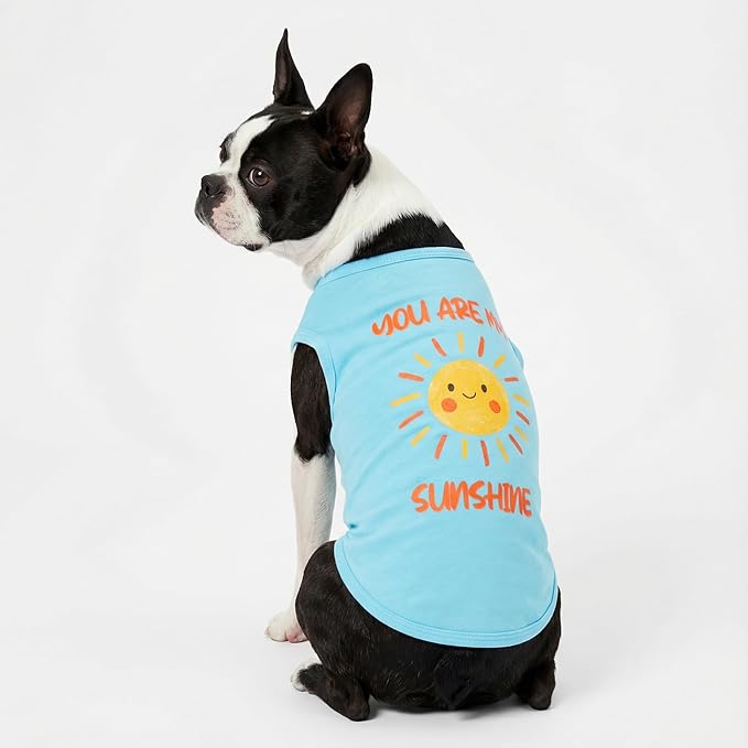 Fitwarm You are My Sunshine Dog Shirt, Tropical Summer Clothes for Small Dogs Boy Girl, Funny Pet Outfit, Blue, Yellow, Medium