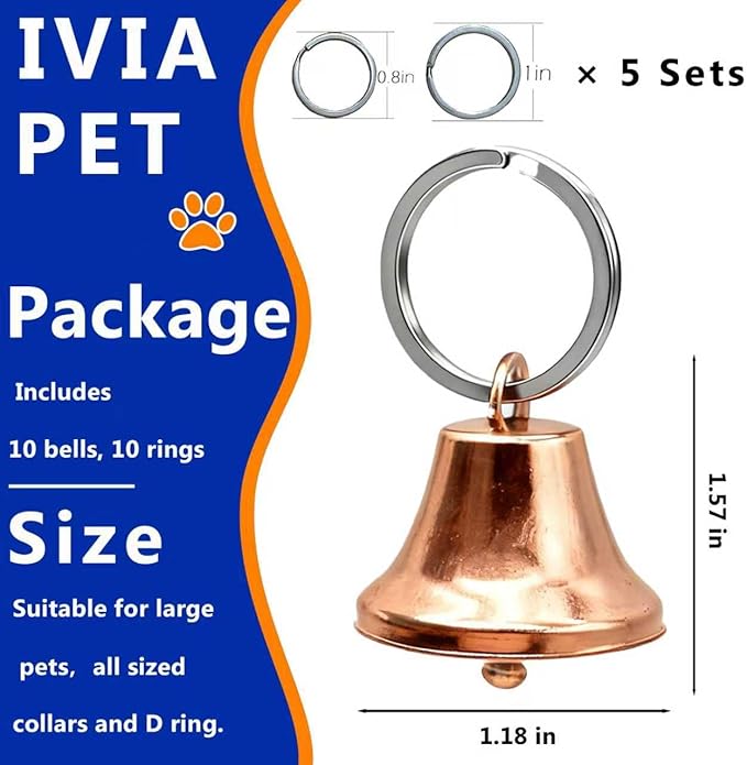 Large Dog Christmas Bells, Collar Loud Bells, Pet Tracker，Pet Loss Prevention, Handmade Metal(Gold)