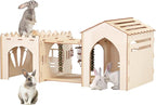 Woiworco Extra Large Rabbit Castle Hideout Bunny House for Easter Day with 3 Houses and Toys, Wooden Bunny Hideout Indoor Large Rabbit Hutch Play Houses and Hideouts Nut Castle Hamsters