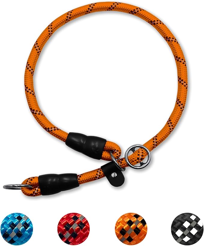 Reflective Slip Collar, Dog Choker, Nylon Training Collar With Slidable Stopper No Pull Martingale for Small Medium Large Dogs, Orange, M