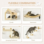 Sturdy Wall-Mounted Cat Tree with Multiple Perches, Soft Hammocks and Scratching Posts for Indoor Cats to Climb, Rest and Play