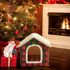 Cat Bed Cave, Cute Christmas Plaid Cat Beds for Indoor Cats, Pet House Cats Tent with Removable Cushion Pillow for Kittens Puppy Small Dogs (Plaid-L(20.4 * 16.9 * 19.6in))