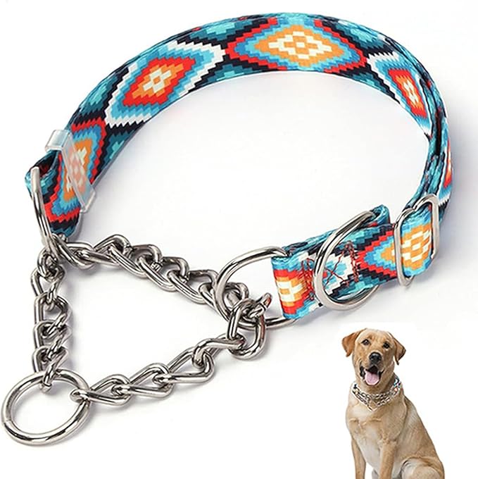 Martingale Collar for Dogs,Stainless Steel Choker Collar for Dogs,Training Escape Proof Heavy Duty Dog No Pull Dog Collar for Medium Large Pet Boy Male Dogs, Boho Aztec M