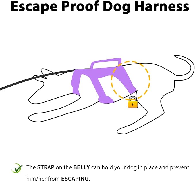 Huntboo Escape Proof Dog Harness, Escape Artist Harness, Reflective Dog Harness with Handle, Durable,Adjustable Vest for Small Medium Large Dogs Walking, Training,and Running Gear(Lavender Purple,XL)