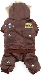 ZUNEA Padded Waterproof Small Dog Winter Jumpsuit Pet Puppy Jacket Coat Fleece Warm Snowsuit Airman Chihuahua Yorkie Outfits Clothes Apparel Brown XS