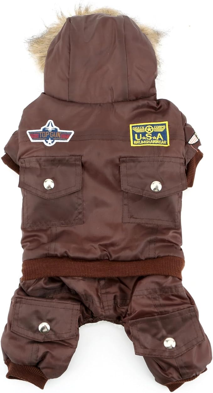 ZUNEA Padded Waterproof Small Dog Winter Jumpsuit Pet Puppy Jacket Coat Fleece Warm Snowsuit Airman Chihuahua Yorkie Outfits Clothes Apparel Brown S