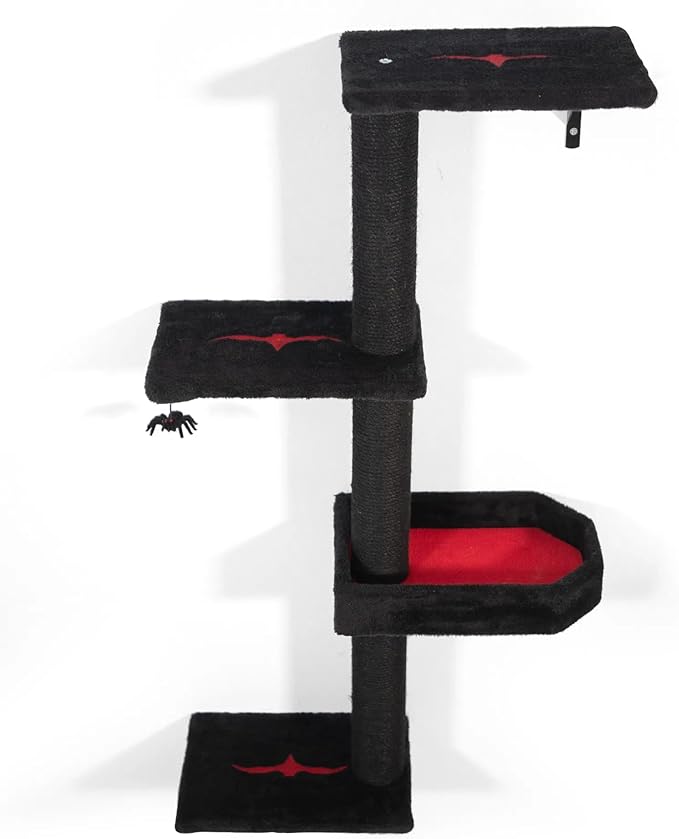 Gothic Wall Mounted Cat Furniture Set 5 Pieces Luxury Wall Shelves Cat Climber Tree and Bridge Vertical Cats Wall Playground Black and Red