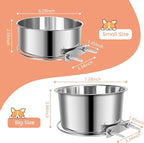 2 Pcs Large Pet Dog Food Water Bowl with Slow Feeder Insert for Cage, Crate Stainless Steel Non-Spill Kennel Hanging Cat Bowls with Clamp Holder for Medium Large Dogs (7.1x3.5'' & 6.3x2.6'')