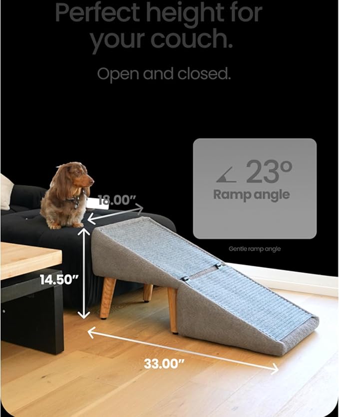 Dog ramp Steps for Couch, 18" Wide All-in-one Split Ottoman Dog ramp for Bed, Couch Height, Solid Wood, Gentle 23 Incline, pet ramp for Large and Small Dogs (Black, M)