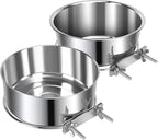 2 Pcs Medium Pet Dog Food Water Bowl for Cage Stainless Steel Non-Spill Kennel Detectable Hanging Cats Pets Bowls with Clamp Holder Crate Feeder Dish for Medium Dogs (5.5x2.3'' & 6.3x2.6'')