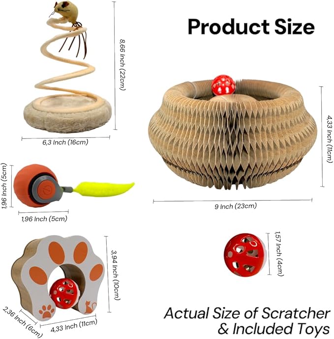 Kitty Kurlz Cat Toy - Interactive Cat Scratcher Set with Flexible Cardboard Accordion, Plush Mouse & Magic Organ Toy - 3-Pack Entertainment Bundle for Indoor Cats