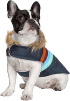 HDE Dog Puffer Jacket Fleece Lined Warm Dog Parka Winter Coat with Harness Hole Navy Retro Stripe - S