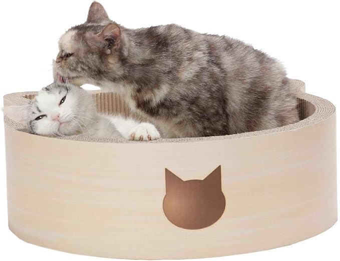 Necoichi Cat-Headed Scratcher Bed (Birch, Large) | Cardboard Cat Scratcher Bowls for Indoor Cats - Cat Scratching Board, Cat Scratch Pad Lounger with Reversible Usability and Extra Comfort for Lounge