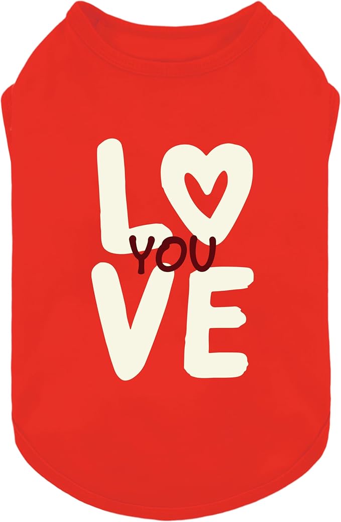 Fitwarm Love You Dog Shirt, Funny Valentines Outfit for Small Dogs Boy Girl, Festive Pet Clothes, Red, White, Large