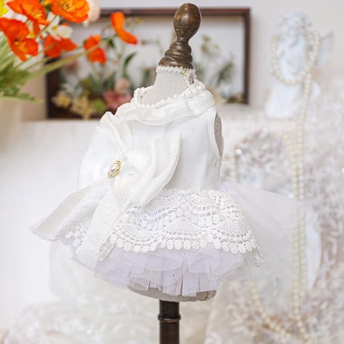 Fashion Sweet Puppy Dog Blingbling Princess Skirt Pet Dog Lace Cake Camisole Tutu Dress E-White-1 XS