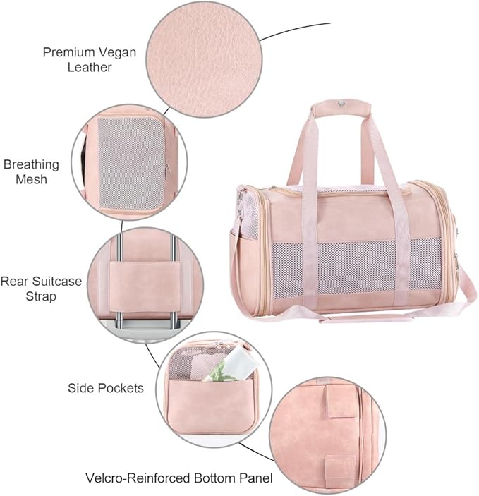 Fashion Dog Carrier Pet Carrier Airline Approved Cat Carrier for Small Dogs Cats Under 15 Lbs, Vegan Leather Collapsible Soft Sided Travel Puppy Carrier